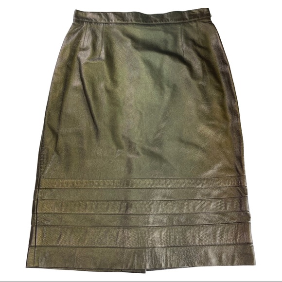 NWT VTG Escada Leather Skirt Metallic Bronze Sz 38 - Picture 2 of 10